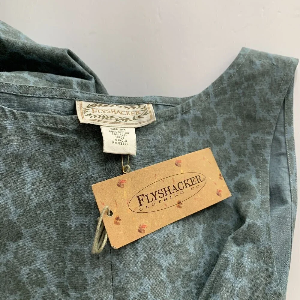 Flyshacker midi shift dress zipper sleeveless cotton blend blue floral new M